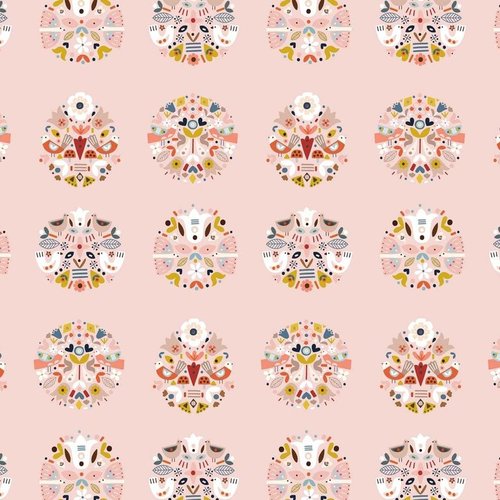 Birds and flowers on pink - Cotton