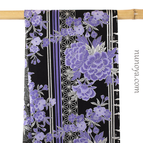 Kikus violeta claro y Tsurus plateado sobre negro - Coton