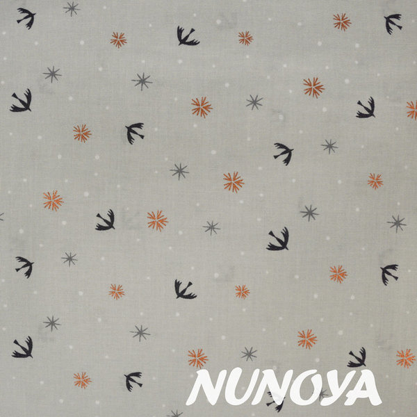 Flying birds and shiny flakes on light grey - Winterfold by Ali Brookes for Dashwood Studio