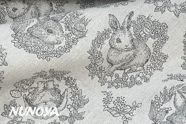 Sweet bunnies, in grey - Yarn dyed cotton Jacquard