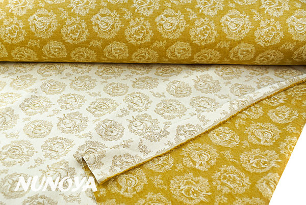 Sweet bunnies, in gold - Yarn dyed cotton Jacquard