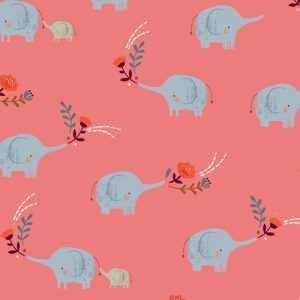 Elephants on pink - Cotton fabric