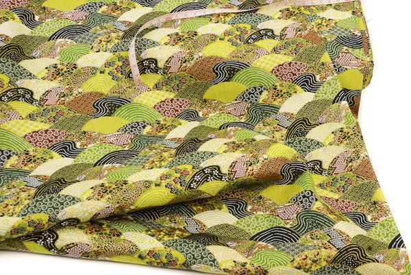 Wagara no nami moyou - Bright green & purple - Cotton fabric