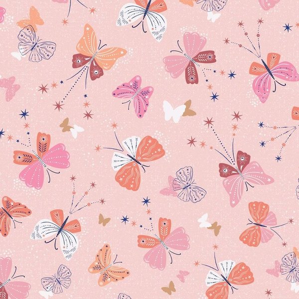 Butterflies on Pink Metallic - Cotton