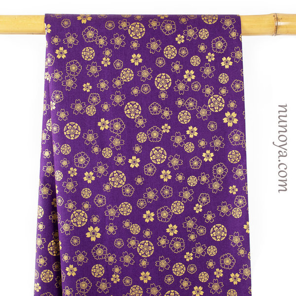 Golden sakuras on purple - Cotton