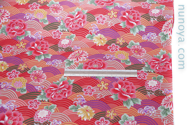 Seigaiha y flores coloridas - Rosa - Algodón