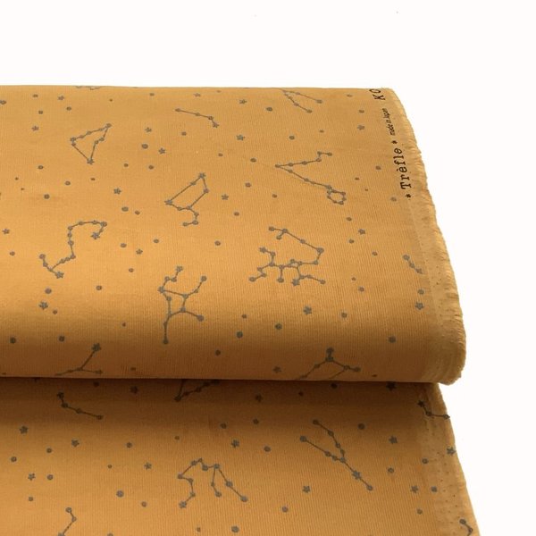 Constellation sur moutarde - Velours côtelé de coton