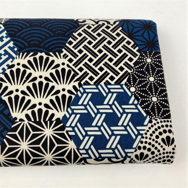 Geometric tile - Blue & Grey - Cotton heavy canvas