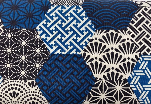 Geometric tile - Blue & Grey - Cotton heavy canvas