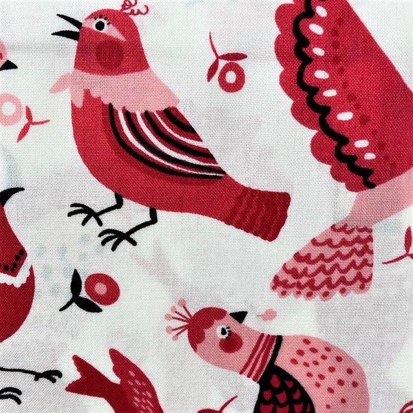 Red birds on white - Cotton