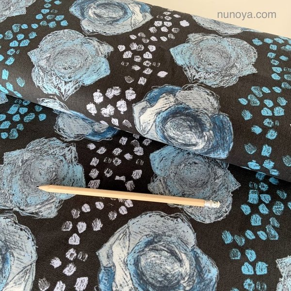 Roses - Blue grey  - Keshiki by Yumi Yoshimoto for Kokka - Cotton&linen canvas