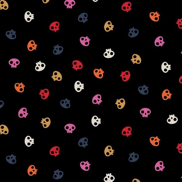 Colorful skulls on black - Cotton