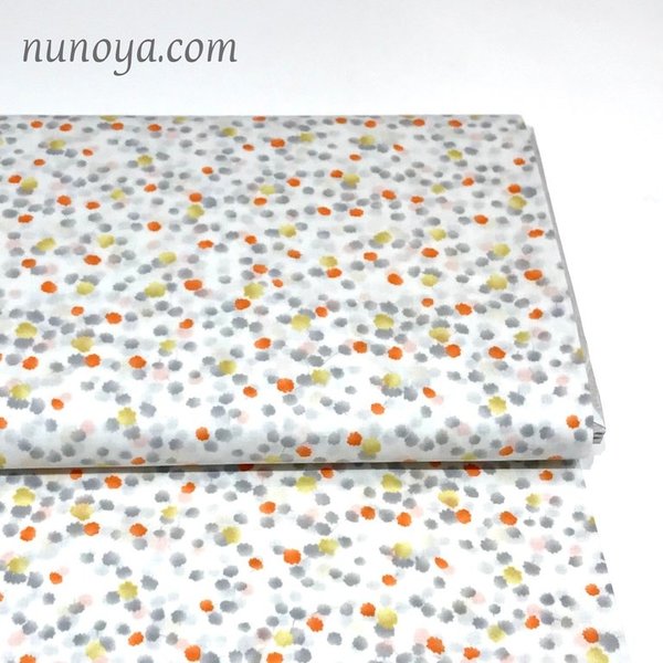 Orange and grey dots on white - Organic cotton lawn