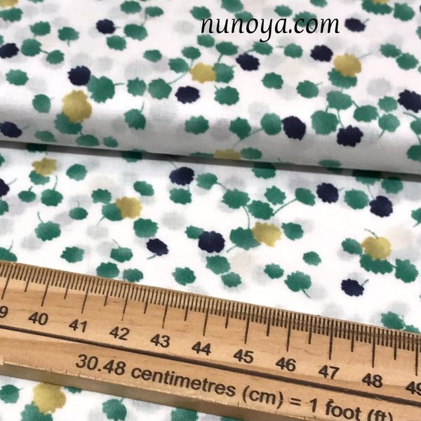 Green and golden dots on natural - Organic cotton lawn