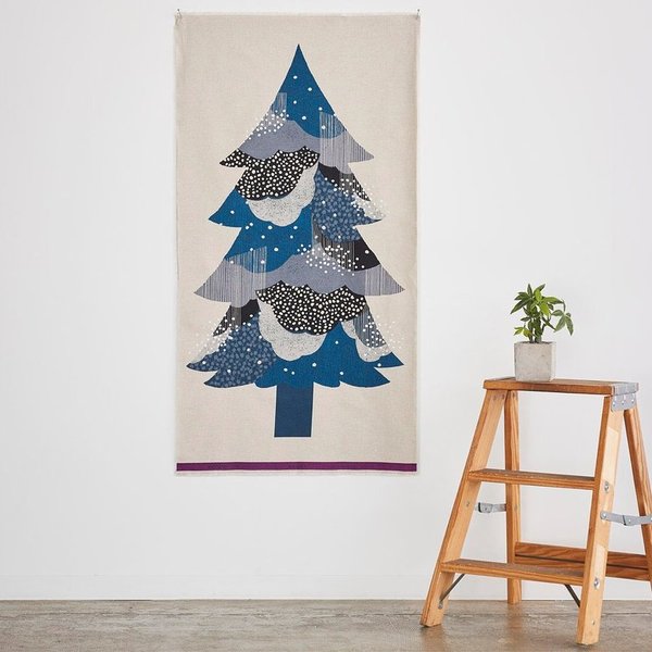 Christmas Tree - Blue - Echino - Cotton and linen canvas