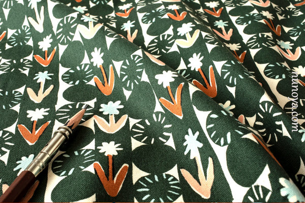 Flower & Poker chips - Green - Imaginary Nature by Egg Press - Cotton Oxford