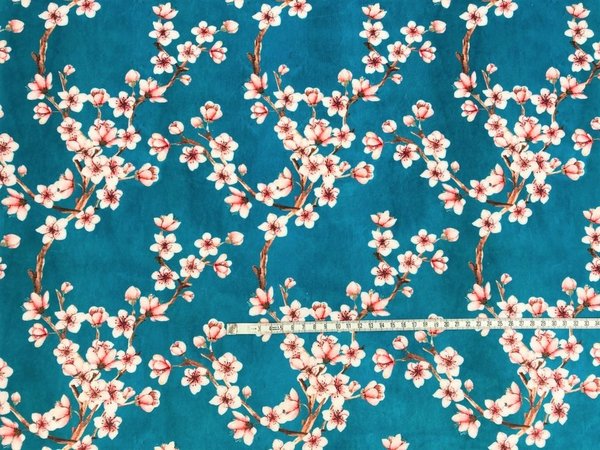 Sakura - Teal Blue - Velvet / Polyester