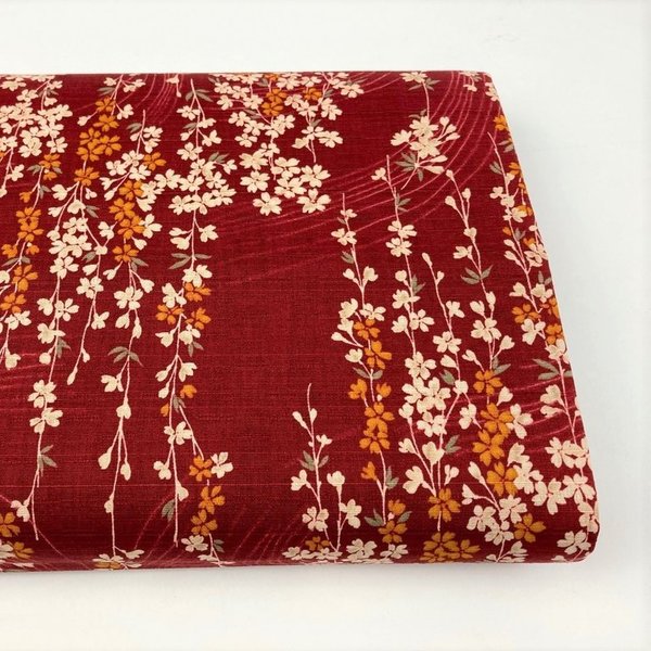 Small shidare sakura - Textured Red - Cotton dobby
