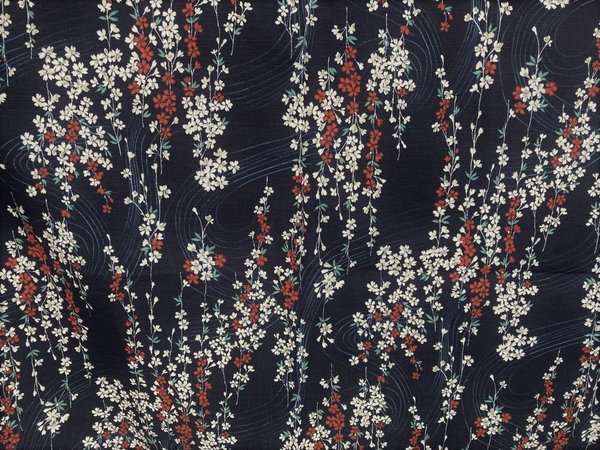 Small shidare sakura - Textured Dark Blue - Cotton dobby