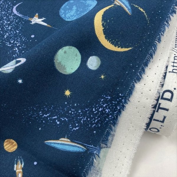 Planets and skyrockets in navy - Cotton & line