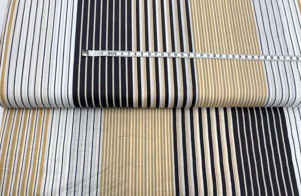 Grey and Mustard Stripes on White  - Cotton Sateen