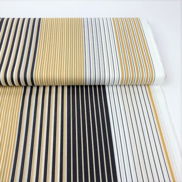 Grey and Mustard Stripes on White  - Cotton Sateen
