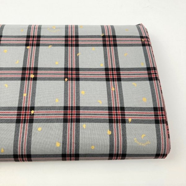 Little fruits on check - Grey & Red - Cotton sheeting