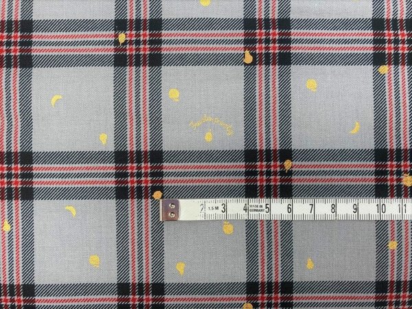 Little fruits on check - Grey & Red - Cotton sheeting
