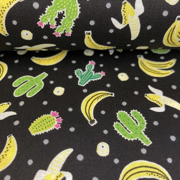 Banana & Cactus - Black - Cotton sheeting