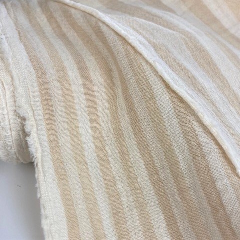Rayures blanches et beige - Coton Dobby fil teint