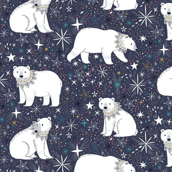 White bears on navy - Cotton