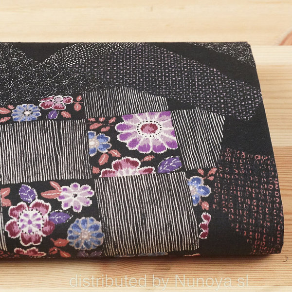 Patchwork and nihon moyou - Black - Cotton dobby