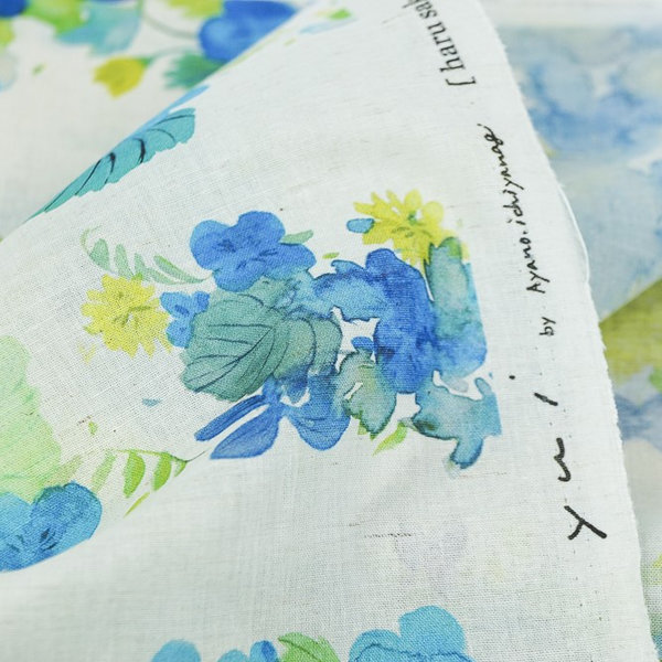 Blue flower stripe on natural from Yui by Ayano Ichiyanagi for Kokka