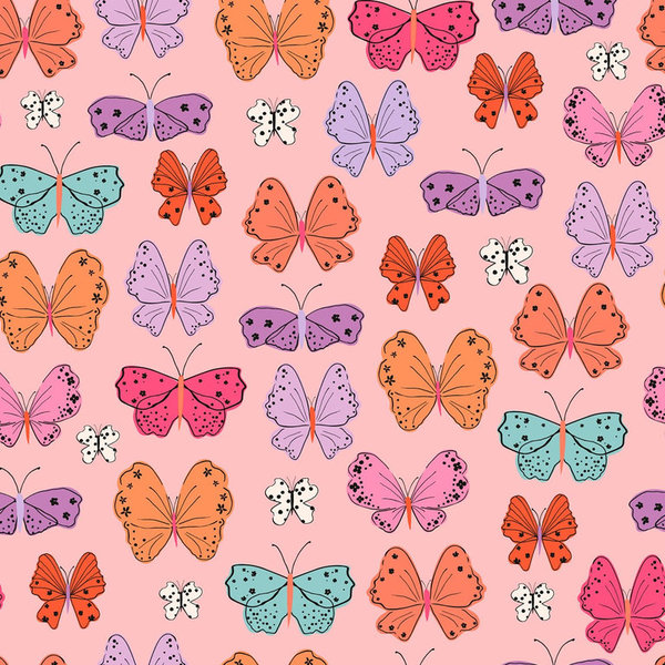 Butterflies on pink - Cotton