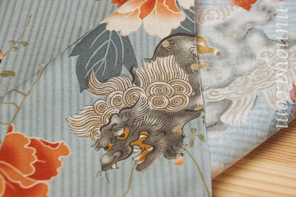 Shishi botan on Blue - Cotton sheeting