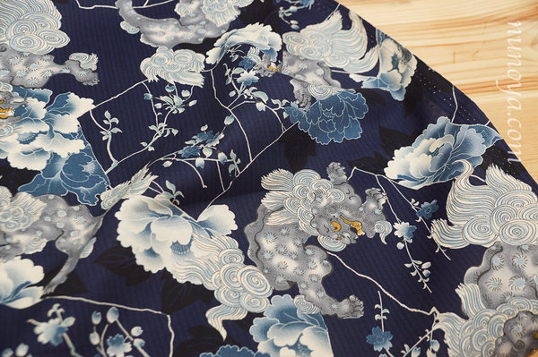 Shishi botan en Bleu marine - Coton
