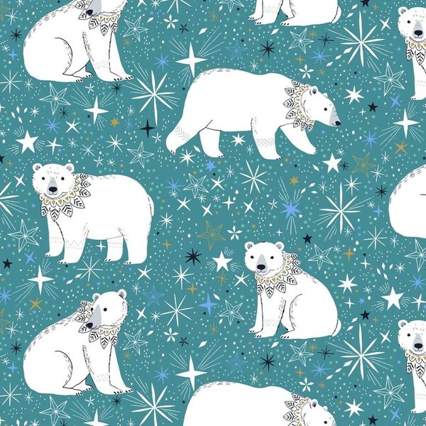 White bears on teal - Cotton