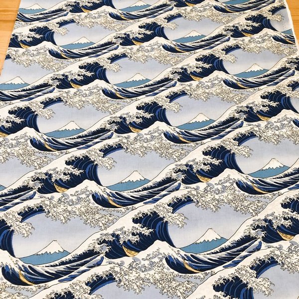 Fuji to nami - Bleu clair - Argent métallisé - coton
