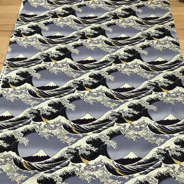 Fuji to nami - Bleu marine - Argent métallisé - coton