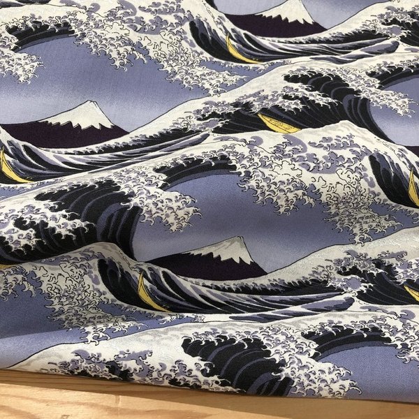 Fuji to nami - Bleu marine - Argent métallisé - coton