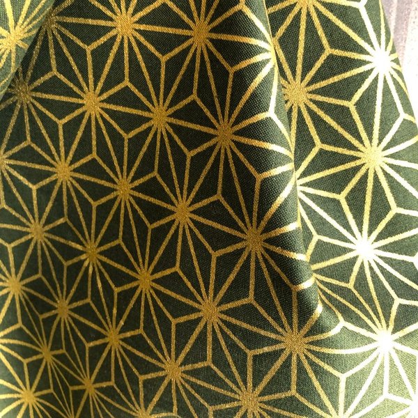 Asanoha dorado en verde - Algodón